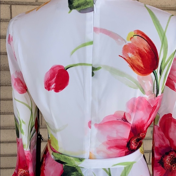 IVORY FLORAL HIGH LOW TIED WAIST FLOWY LINED DRESS - Picture 8 of 10